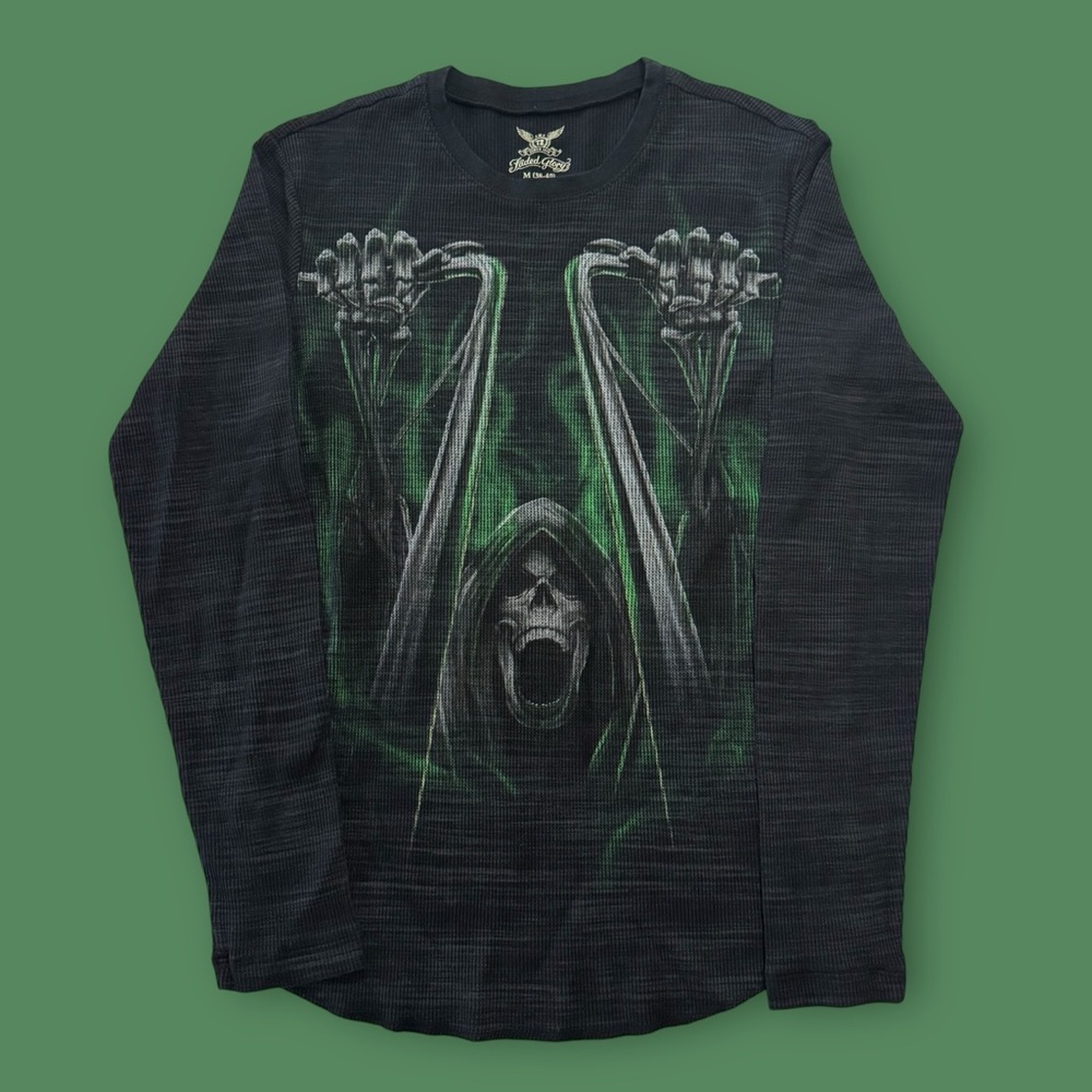 Vintage Y2K Grim Reaper Chopper Waffle Long Sleeve - Picture 1 of 3